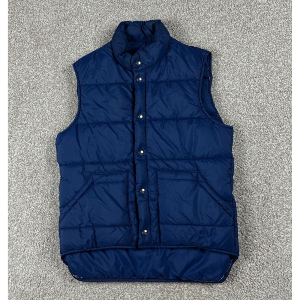 Vintage LL Bean Puffer‎ Vest Mens Small Blue Goose Down Quilted Snap Button 80s